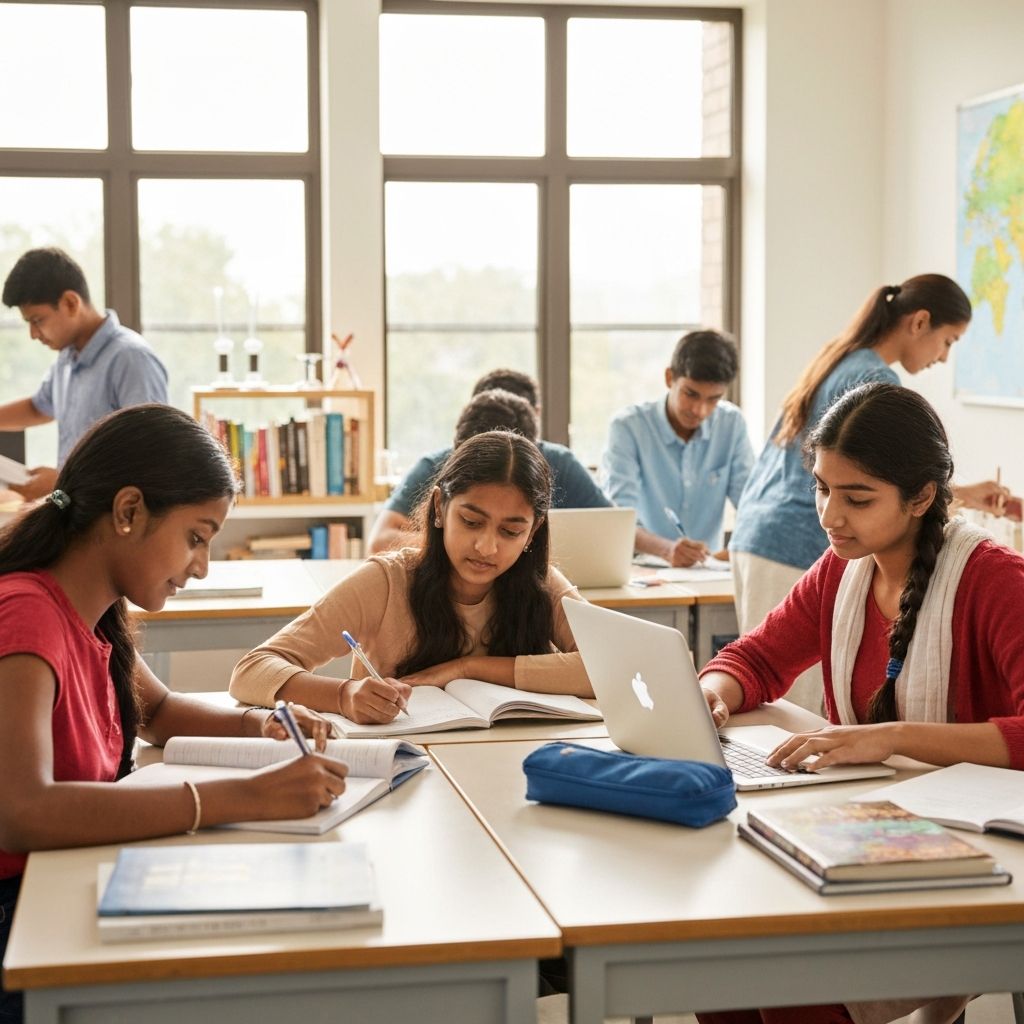Students studying in a modern classroom